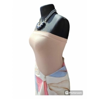 Krótki top damski plażowy Bluzka bez ramiączek - beżowy